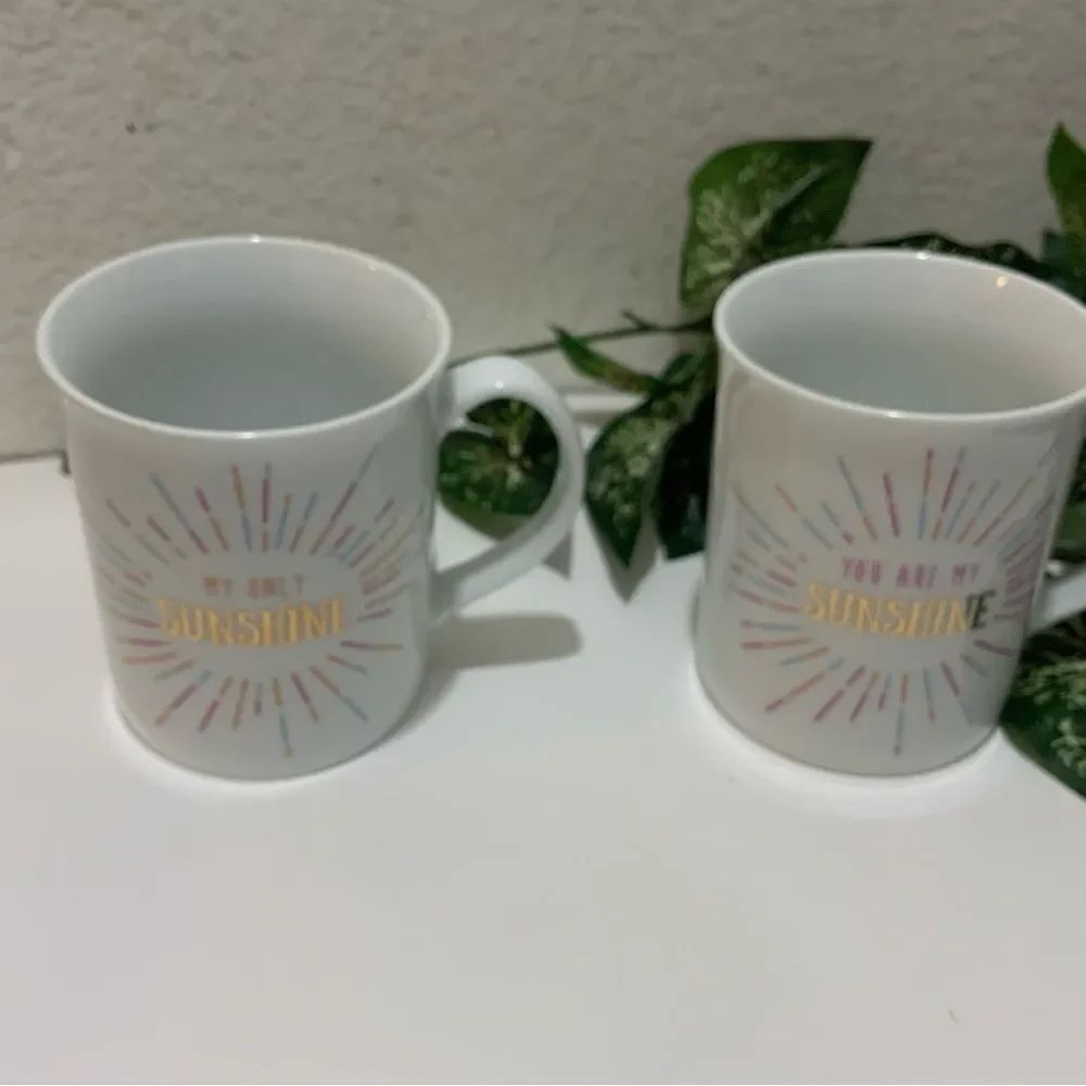 Fringe Set of 2 You Are My Sunshine, My only sunshine Mugs /white /gold pink